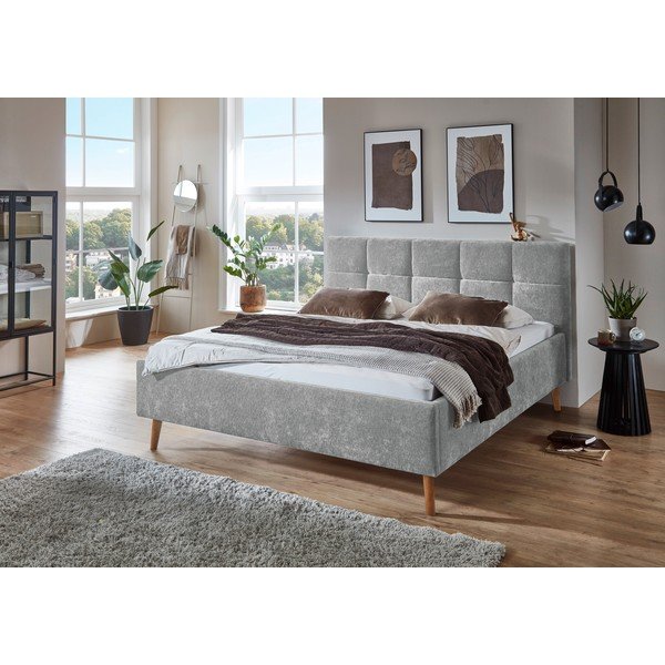 Szare tapicerowane łóżko dwuosobowe ze schowkiem ze stelażem 180x200 cm Nova – Meise Möbel-image-1