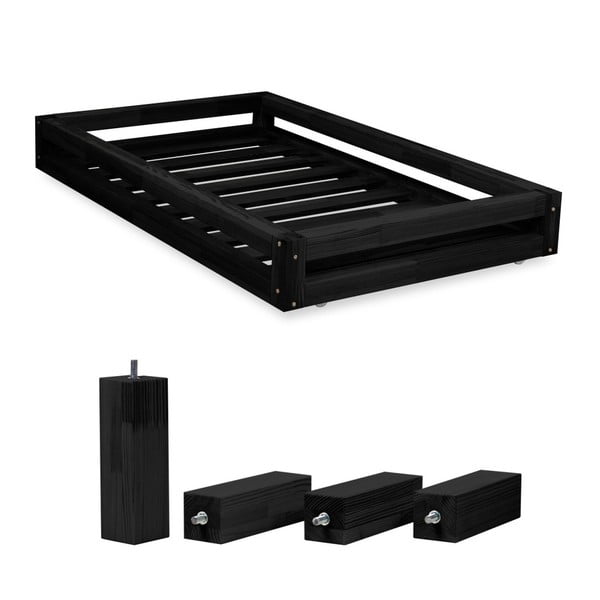 Komplet czarnej szuflady pod łóżko i 4 dodatkowych nóg Benlemi, do łóżka 80x160 cm