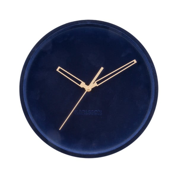 Ciemnoniebieski aksamitny zegar ścienny Karlsson Lush, ø 30 cm