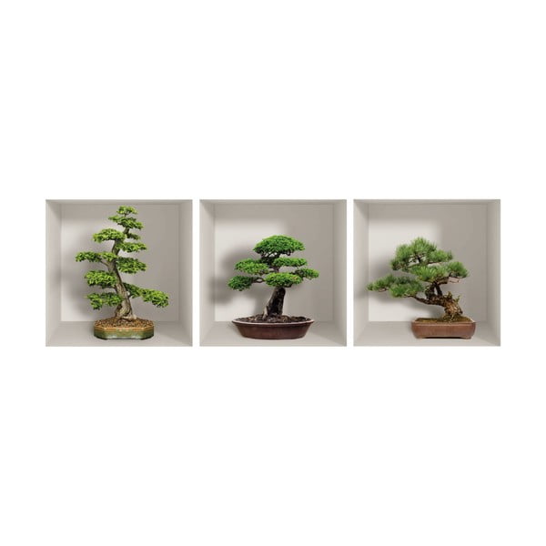 Komplet 3 naklejek ściennych 3D Ambiance Bonzais-image-2