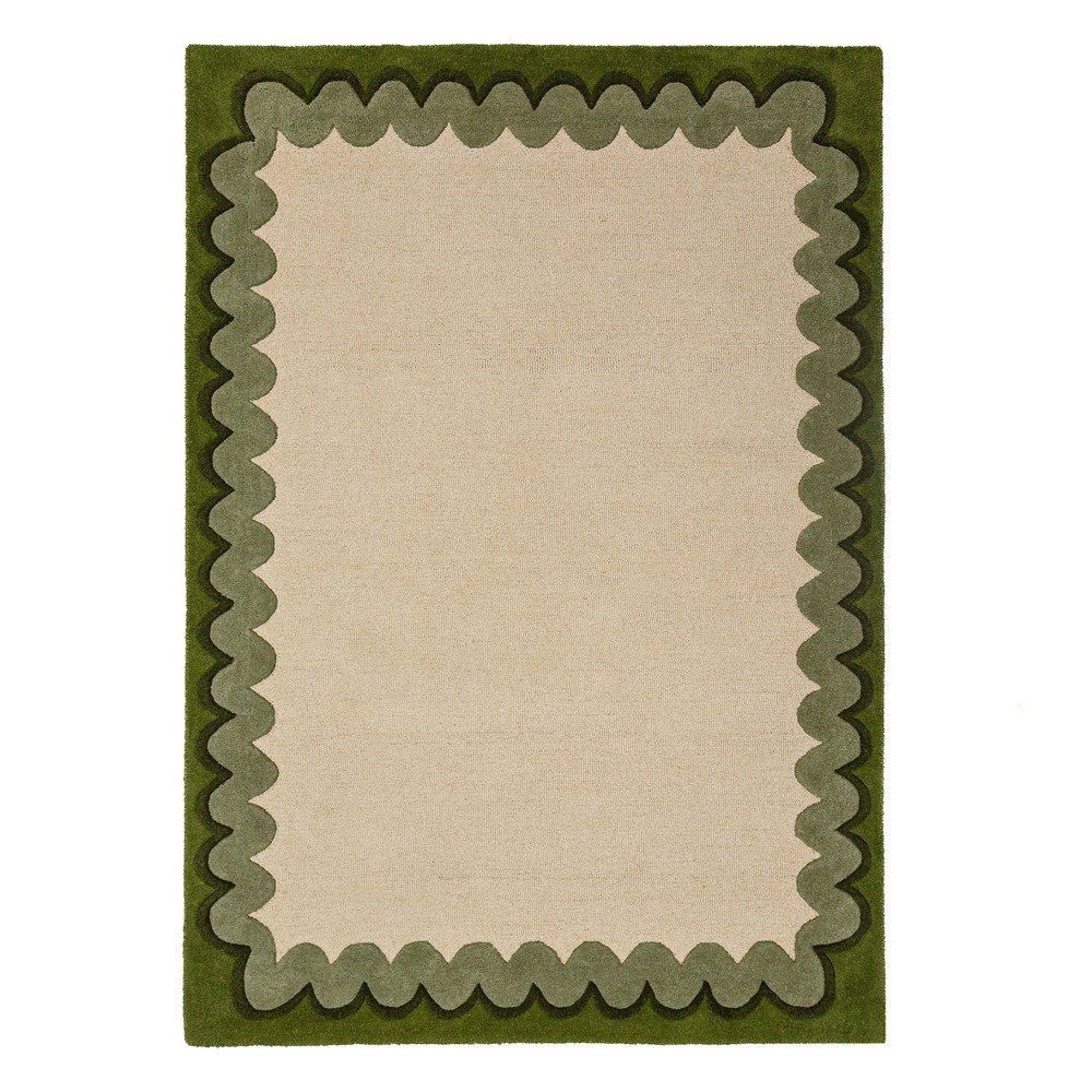 Zielony/w naturalnym kolorze wełniany dywan tkany ręcznie 140x200 cm Wiggle Wool – Flair Rugs