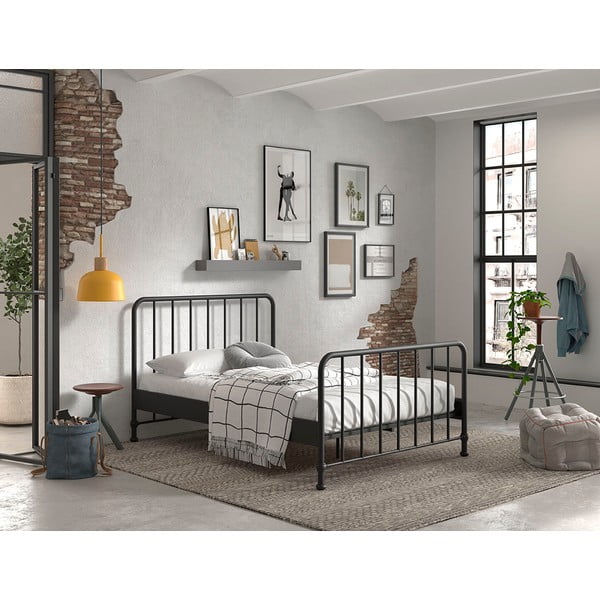 Czarne metalowe łóżko ze stelażem 140x200 cm BRONXX – Vipack-image-1