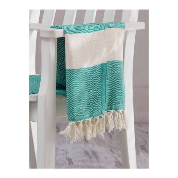 Zielono-biały ręcznik Hammam Elmas, 100x180 cm