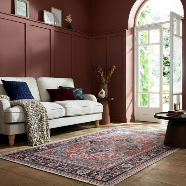 Bordowy dywan z mieszanki włókien z recyklingu odpowiedni do prania 200x290 cm Windsor – Flair Rugs-image-1