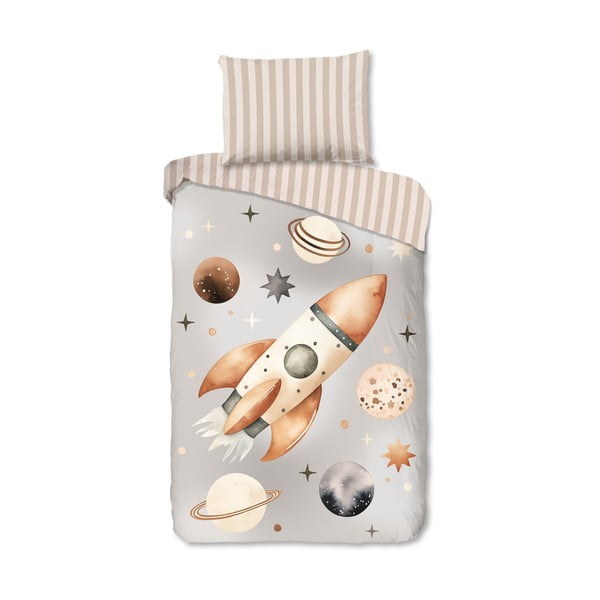 Szarobeżowa bawełniana pościel dziecięca jednoosobowa 140x200 cm Explore – Good Morning