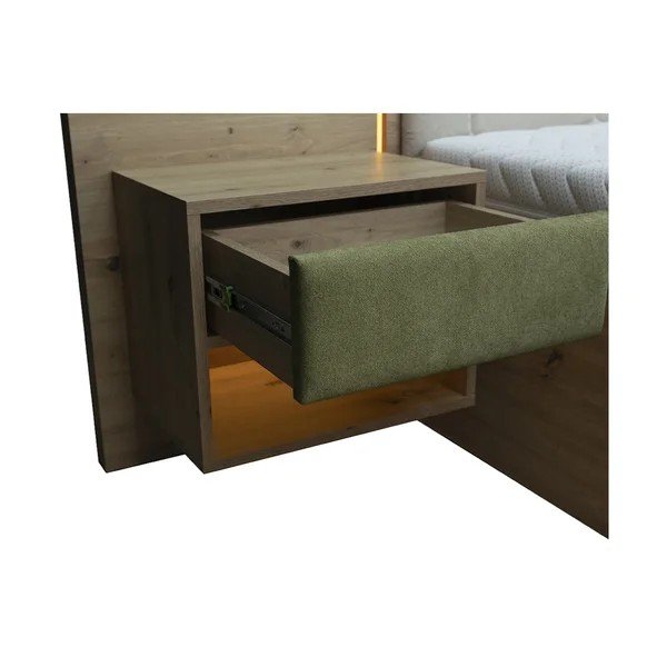 Ciemnozielone tapicerowane/z płyty wiórowej łóżko dwuosobowe ze schowkiem ze stelażem 180x200 cm Palmeraie – Bobochic Paris-image-4