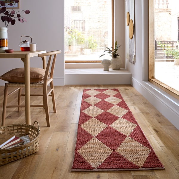 Chodnik z mieszanki juty tkany ręcznie w kolorze terakoty 80x230 cm Effie Diamond – Flair Rugs-image-1