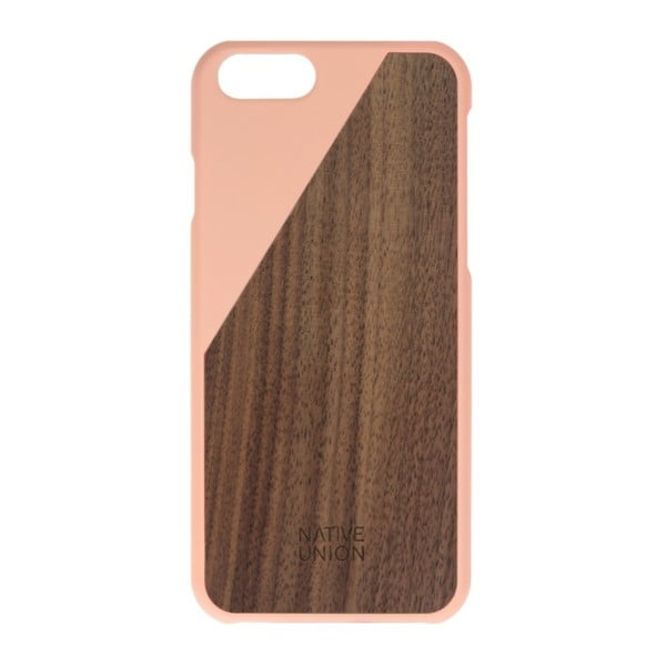 Jasnoróżowe etui na telefon z drewnianym detalem iPhone 6 i 6S Native Union Clic Wooden Light