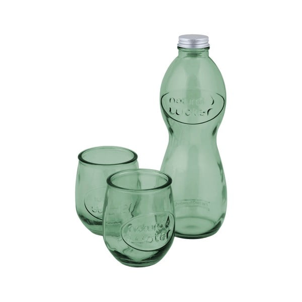 Zestaw jasnozielonej butelki na wodę i 2 szklanek ze szkła z recyklingu Ego Dekor Water