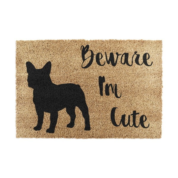 Wycieraczka z włókna kokosowego 40x60 cm Beware I'm Cute French Bulldog – Artsy Doormats