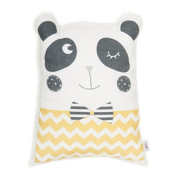 Żółta poduszka dziecięca z domieszką bawełny Mike & Co. NEW YORK Pillow Toy Panda, 25x36 cm