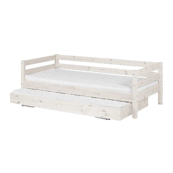 Białe łóżko dziecięce z drewna sosnowego z wysuwanym łóżkiem Flexa Classic, 90x200 cm