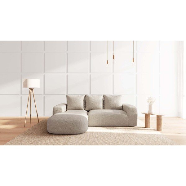 Kremowy narożnik z materiału bouclé Bouclé (lewostronny) Feiro – MESONICA-image-1