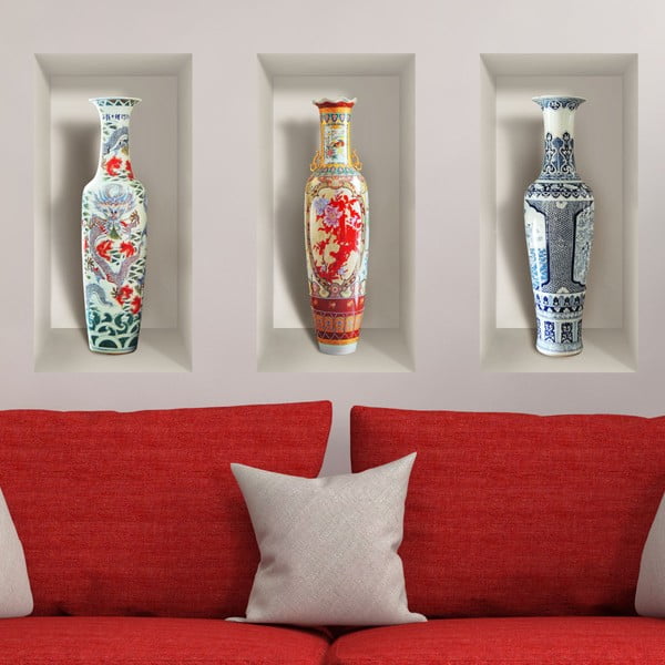 Komplet 3 naklejek ściennych 3D Ambiance Ceramic Vases