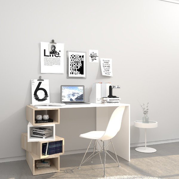 Białe biurko z jasnobrązowymi detalami Damon, szer. 120 cm-image-1