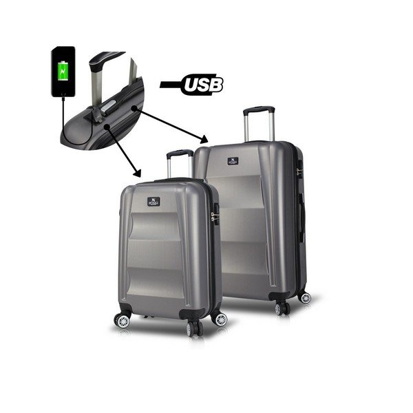 Zestaw 2 szarych walizek na kółkach z USB My Valice LASSO Cabin & Medium-image-2