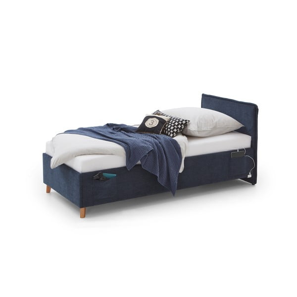 Ciemnoniebieskie tapicerowane łóżko dziecięce ze schowkiem ze stelażem 120x200 cm Fun – Meise Möbel-image-3