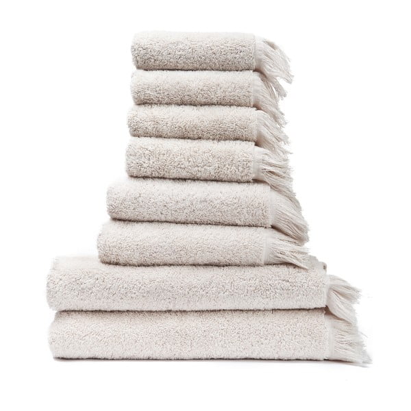 Zestaw 6 kremowych ręczników bawełnianych i 2 ręczników kąpielowych Casa Di Bassi Bath