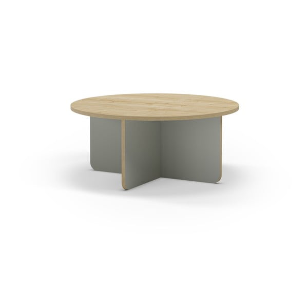 Jasnozielony/w naturalnym kolorze okrągły stolik z blatem w dekorze dębu ø 80 cm Hillary – Marckeric