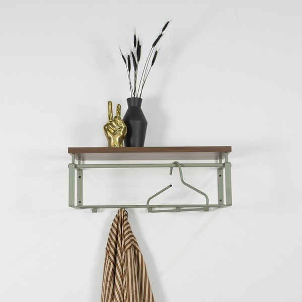 Brązowy/szarozielony metalowy wieszak ścienny z półką 70 cm Rex – Spinder Design-image-1