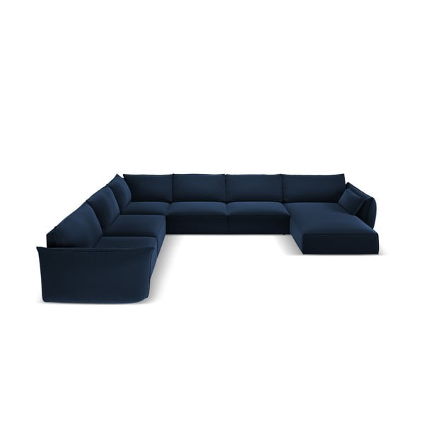 Ciemnoniebieski aksamitny narożnik (lewostronny/w kształcie litery U) Vanda – Mazzini Sofas