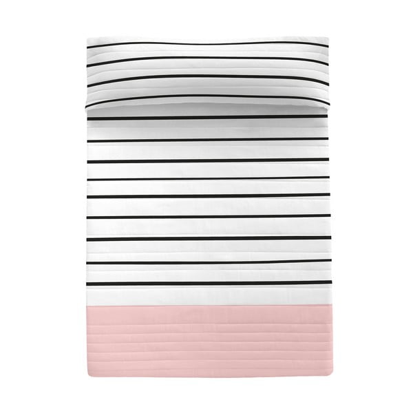Czarno-biało-różowa bawełniana narzuta pikowana 180x260 cm Blush – Blanc