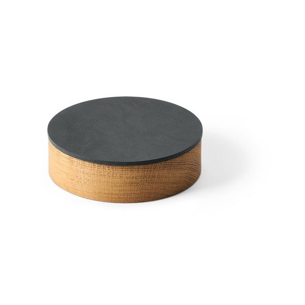 Antracytowo-naturalny drewniany/ze skóry ekologicznej pojemnik dekoracyjny z pokrywką ø 11x3,5 cm Circle Nupo – LIND DNA