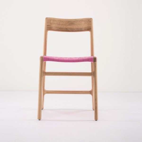 Krzesło z litego drewna dębowego z różowym siedziskiem Gazzda Fawn-image-4