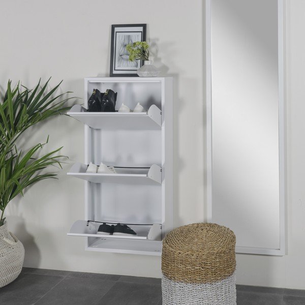 Biała metalowa uchylna szafka na buty 50x103x15 cm Billy – Spinder Design-image-1