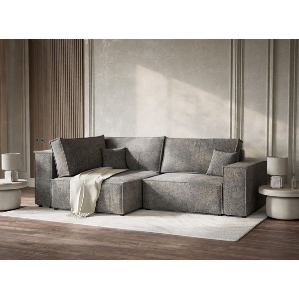 Szary rozkładany/ze schowkiem narożnik z tkaniny szenilowej (lewostronny/w kształcie litery L) Tonga – Maison de Rêve-image-4