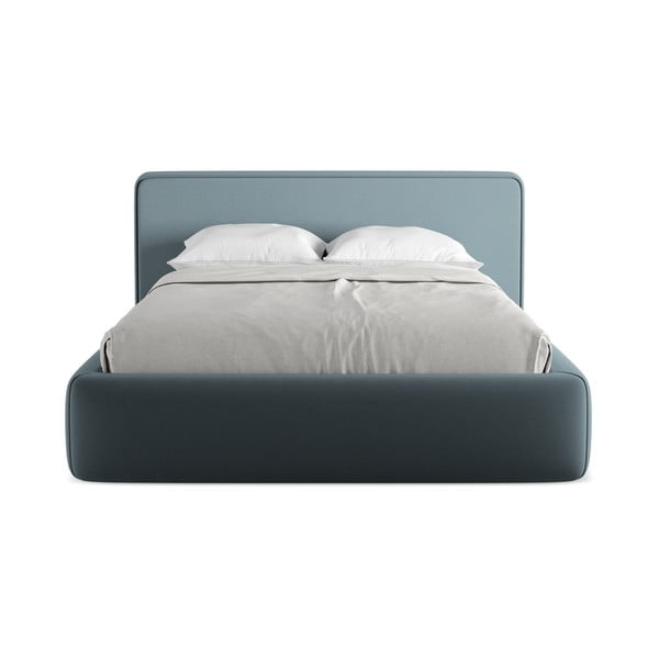 Niebieskie tapicerowane łóżko dwuosobowe ze schowkiem i stelażem 140x200 cm Kiana – Makamii-image-4