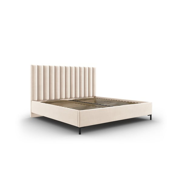 Beżowe tapicerowane łóżko dwuosobowe ze schowkiem i stelażem 180x200 cm Casey – Mazzini Beds
