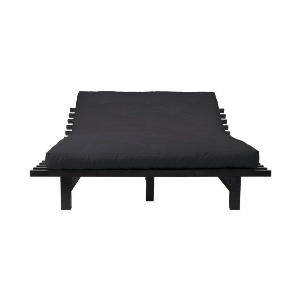 Łóżko dwuosobowe z drewna sosnowego z materacem Karup Design Blues Double Latex Black/Black, 140x200 cm-image-1