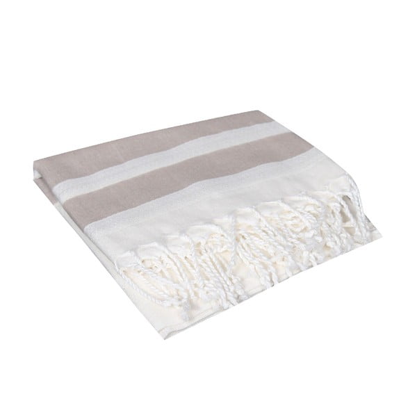 Beżowy ręcznik hammam Mimoza Beige, 90x190 cm