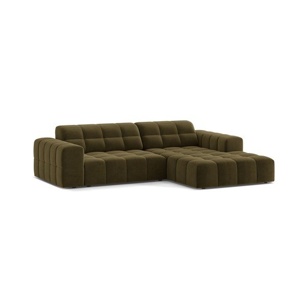 Aksamitny narożnik (prawostronny/z szezlongiem) w kolorze khaki Chicago – Cosmopolitan Design-image-1