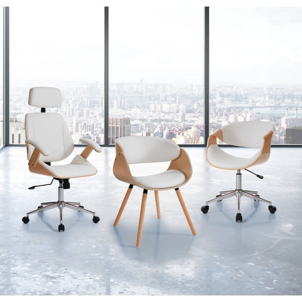 Biało-naturalne krzesło biurowe z imitacji skóry Visby – Tomasucci-image-1