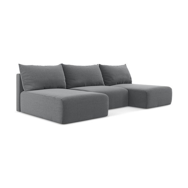 Szary aksamitny rozkładany/ze schowkiem narożnik (w kształcie litery U) Kalena – Makamii-image-2