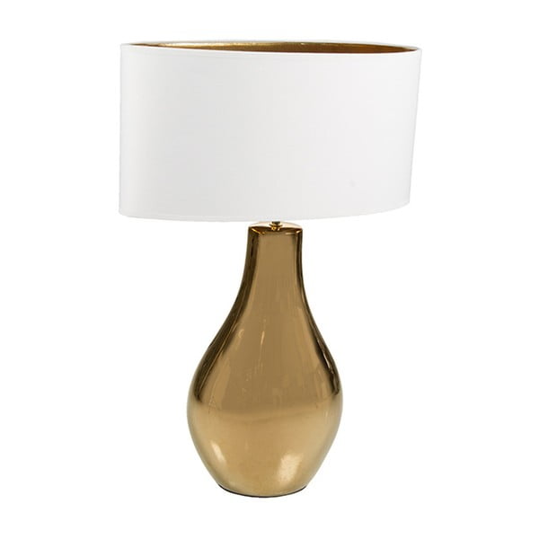 Biała lampa stołowa z podstawą w złotej barwie Santiago Pons Pam Ceri