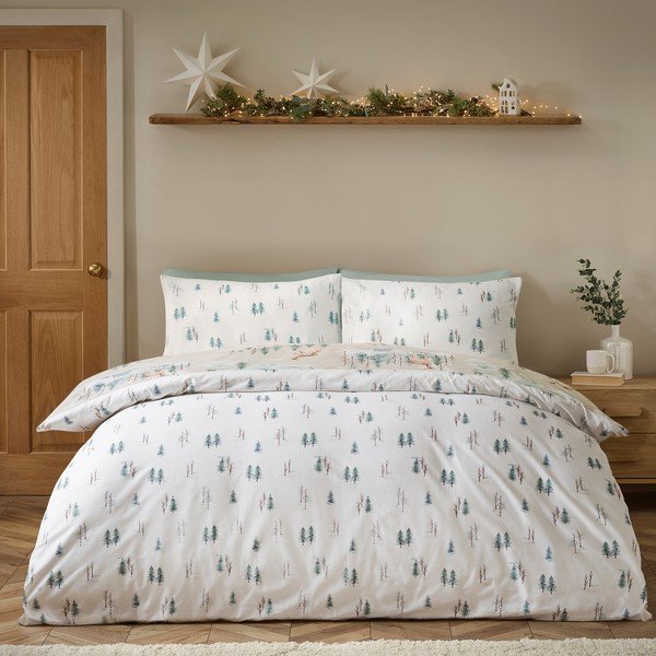 Flanelowa pościel dwuosobowa w naturalnym kolorze 230x220 cm Brushed Christmas Deer – Catherine Lansfield-image-1