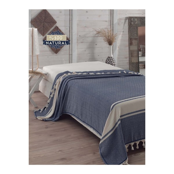 Ciemnoniebieska bawełniana narzuta na łóżko Elmas Dark Blue, 200x240 cm