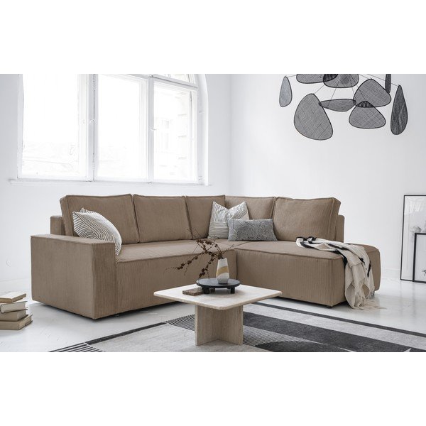 Beżowy sztruksowy rozkładany narożnik (prawostronny) Brave Dave – Miuform-image-3