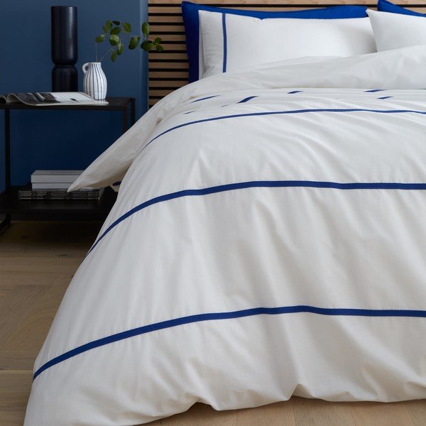 Biała/niebieska bawełniana pościel jednoosobowa 135x200 cm Herringbone Trim Stripe – Content by Terence Conran-image-1