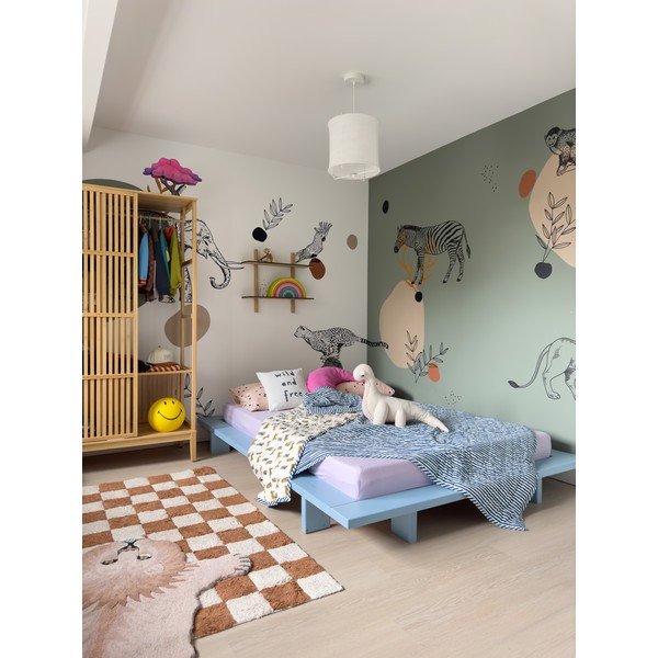 Jasnoniebieskie łóżko dwuosobowe z litego drewna sosnowego ze stelażem 140x200 cm Japan – Karup Design-image-4