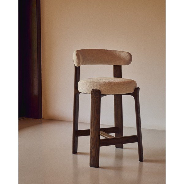 Hoker w kolorze beżowo-ciemnonaturalnym z litego drewna jesionowego (wysokość siedziska 65 cm) Granite – Kave Home-image-1