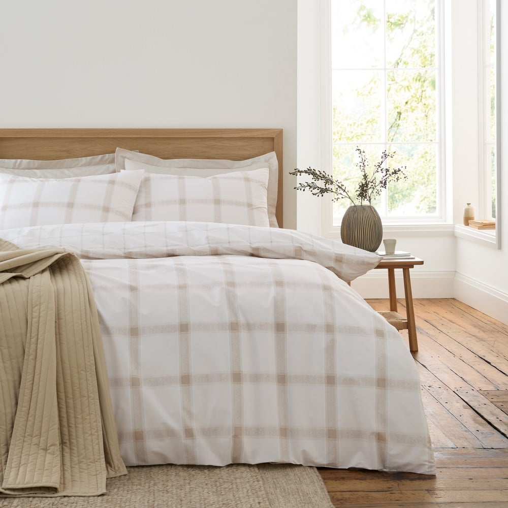 Beżowa bawełniana pościel dwuosobowa 200x200 cm Oxton Check – Bianca (zdjęcie 6)