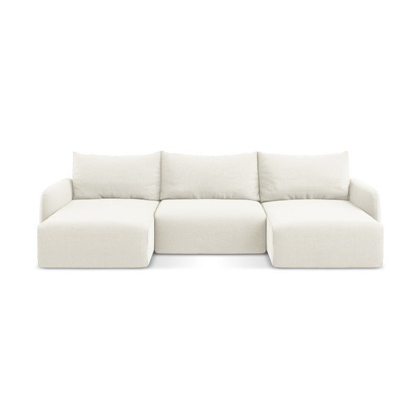 Kremowy aksamitny rozkładany/ze schowkiem narożnik (w kształcie litery U) Kalena – Makamii