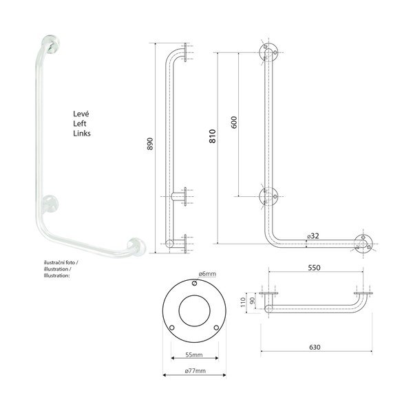 Uchwyt ścienny ze stali nierdzewnej do łazienki 63 cm Handicap Left – Sapho-image-2