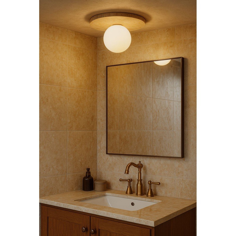 Beżowa kamienna lampa sufitowa ze szklanym kloszem ø 12 cm Hilde – Opviq lights (zdjęcie 4)