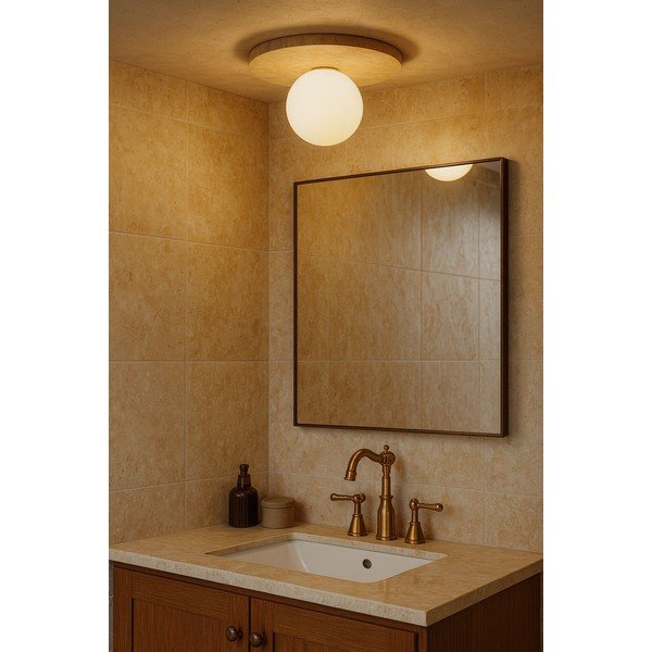 Beżowa kamienna lampa sufitowa ze szklanym kloszem ø 12 cm Hilde – Opviq lights-image-3