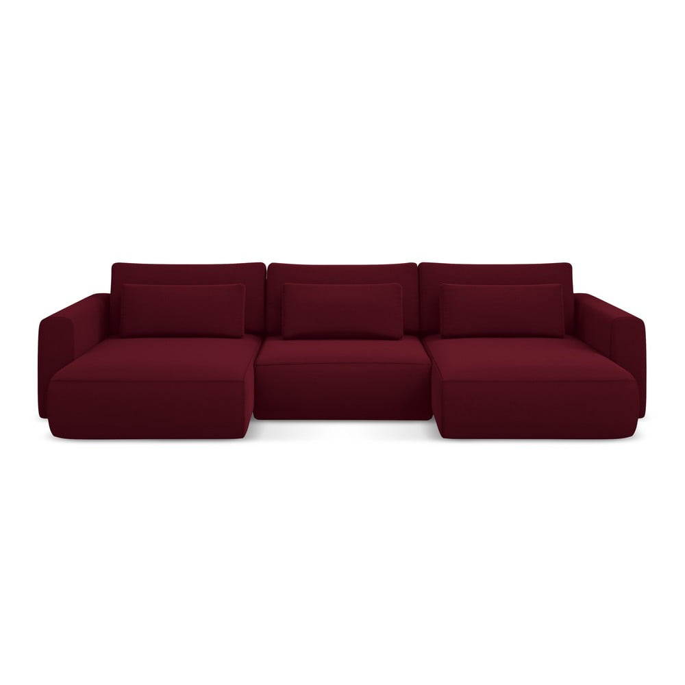 Bordowy aksamitny rozkładany/ze schowkiem narożnik (w kształcie litery U) Kapua – Makamii